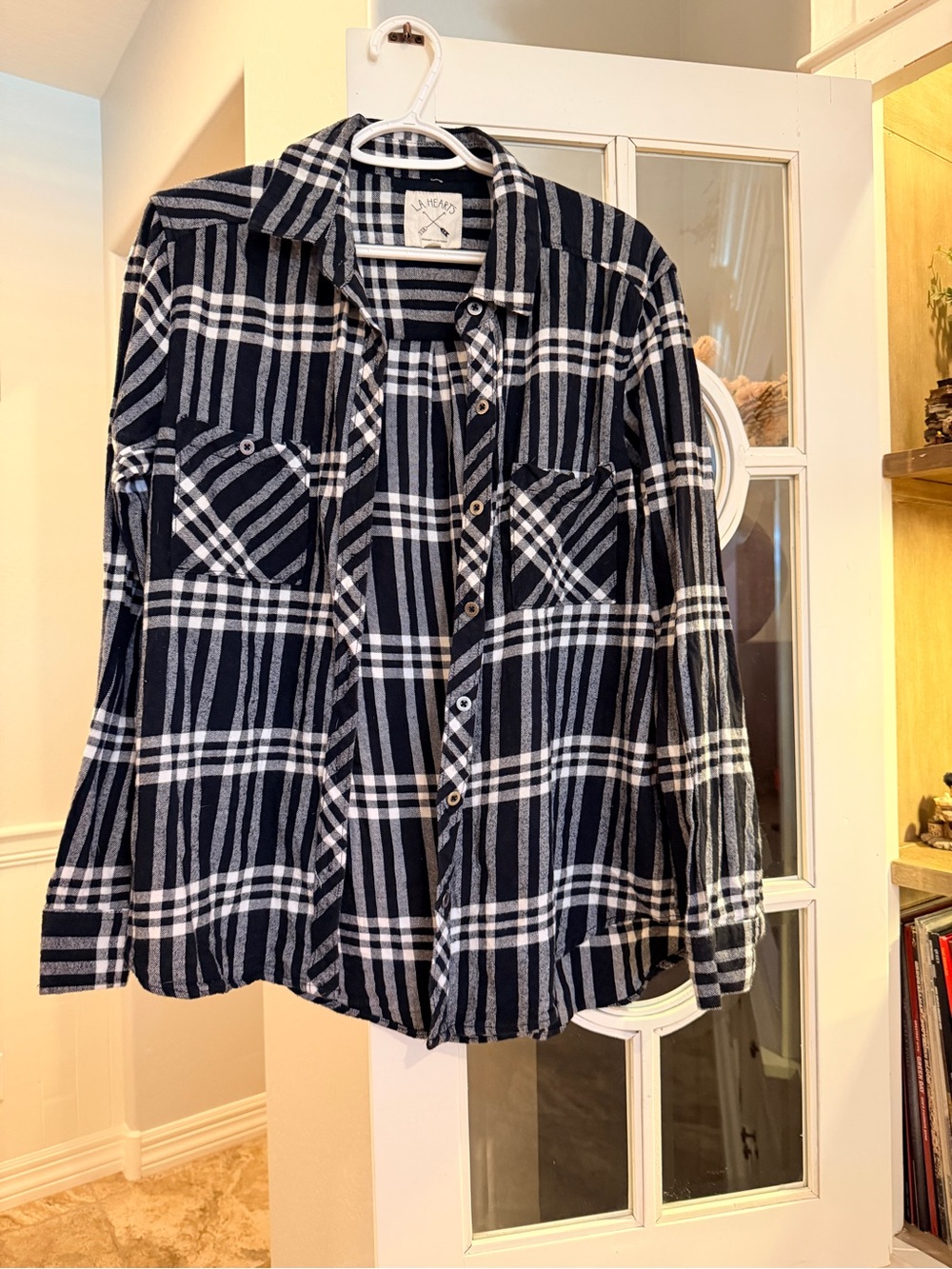 La Hearts Black and White Plaid Button-Up Shirt